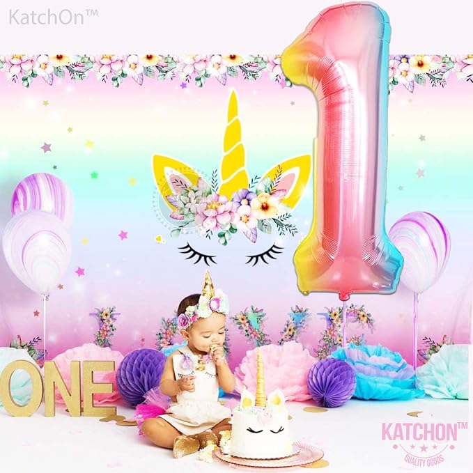KatchOn Number One Balloon for First Birthday 40 Inch | Rainbow Number 1 - Image 2