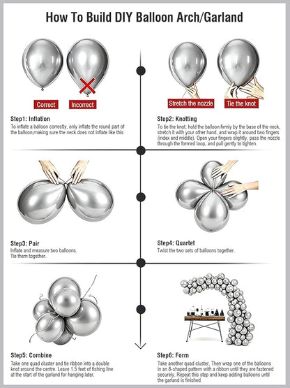 Silver Balloons 12 Inch 60 Pcs Metallic Silver Latex Balloons - Image 6
