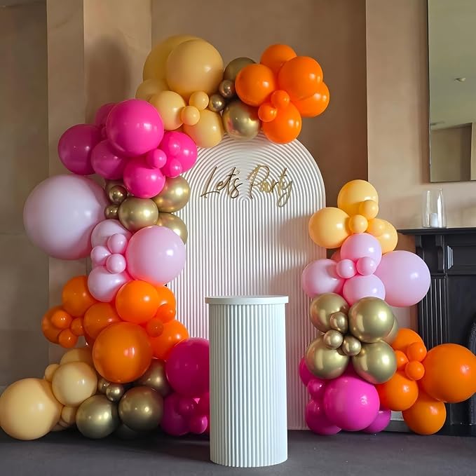 Pink and Orange Balloons Arch 12inch Hot Pink Orange 5inch Metallic Gold Latex - Image 6