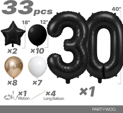 PartyWoo Number Balloons 40 Inch Black Number 30 Kit 33pcs - Image 2