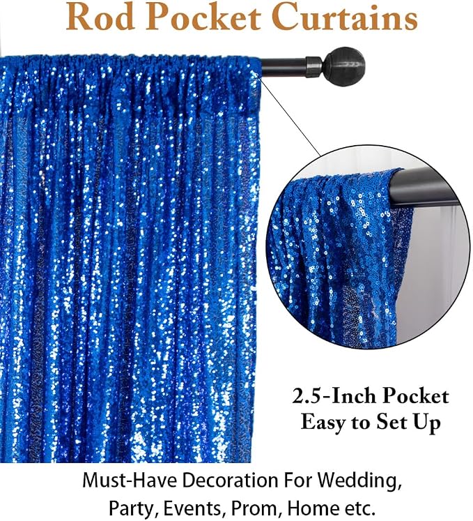 ShinyBeauty Sequin Backdrop 5FTx7FT Royal Blue Sequin Curtain Photo Backdrops - Image 3