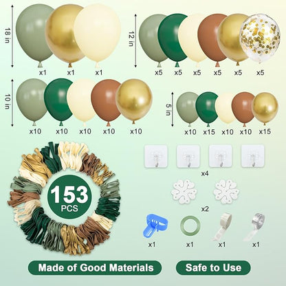 Amandir 153pcs Green Brown Balloon Garland Arch Kit Different Sizes | 18 12 10 - Image 2
