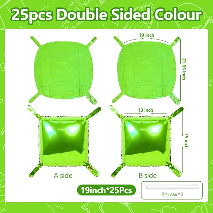 NISOCY 25PCS Metallic Neon Light Green Square Foil Balloons Wall Backdrop | - Image 2
