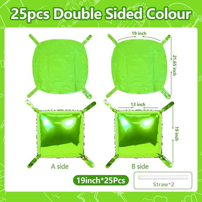 NISOCY 25PCS Metallic Neon Light Green Square Foil Balloons Wall Backdrop | - Image 2