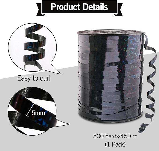 500 Yard Black Curling Ribbon, Balloon String Gift Wrapping Halloween Decor | - Image 4