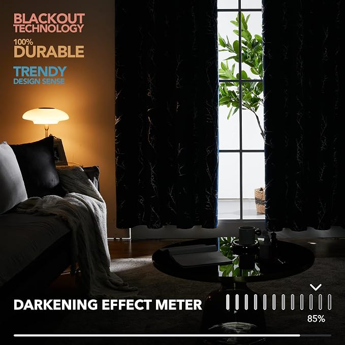 Deconovo Blackout Curtains, Thermal Insulated Soundproof Drapes, Branch Silver - Image 5