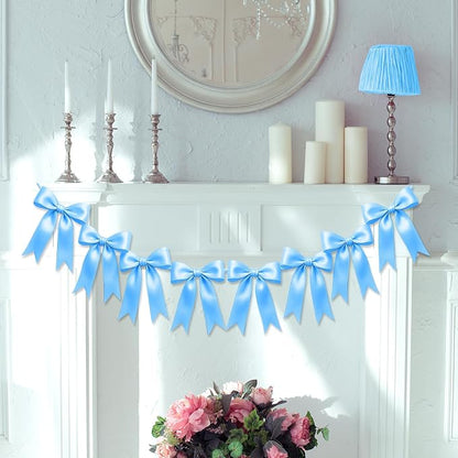 1 String of 8PCS Blue Bow Garland Banner Decoration, Pre-Strung Satin Ribbon - Image 7