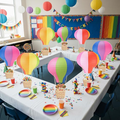 Meooeck 8 Sets Hot Air Balloon Tables Centerpieces, Rainbow Colors | Classroom - Image 4