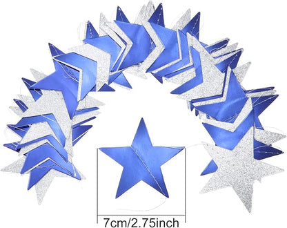 Patelai 130 ft Star Garland Banner Decor, Ocean Blue, Glitter Silver - Image 3