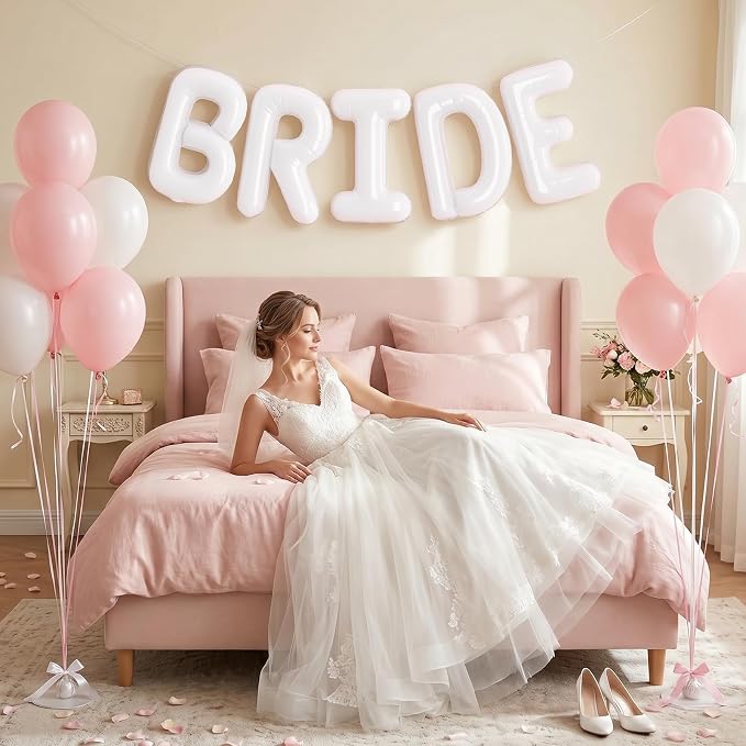 BRIDE Balloons Bachelorette Party Decorations, 16 inch White Bride Letter Mylar - Image 6