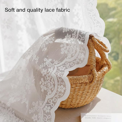 Anmao Vintage Lace Curtains 84 Inches Long 2 Panels Set, Romantic Elegant Light - Image 4