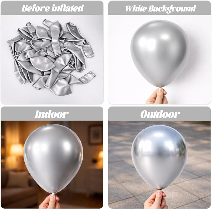 Voircoloria 66pcs Metallic Silver Latex Party Balloons, 12inch | - Image 3