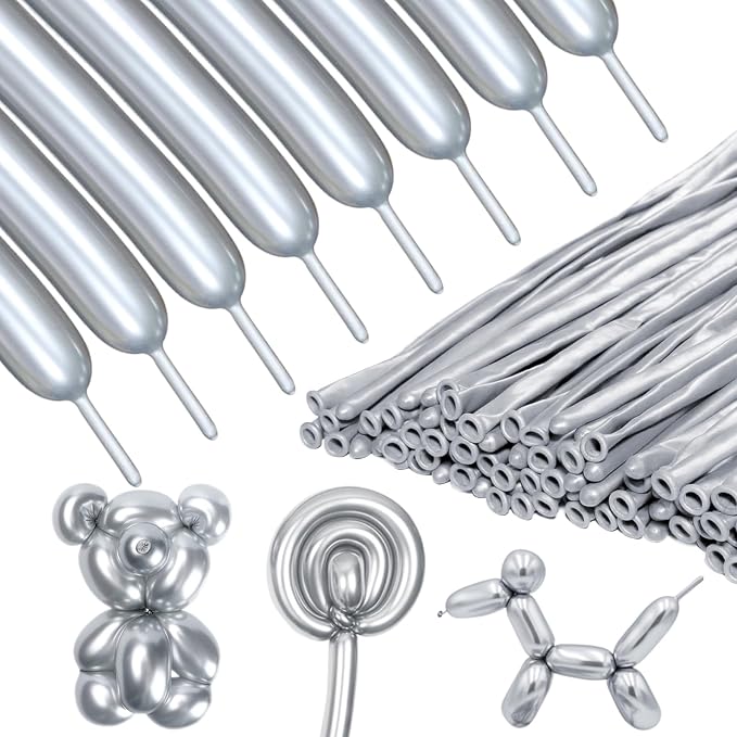 Metallic Silver Long Balloons Premium 260 Twisting Magic Balloons by ZBYDNG