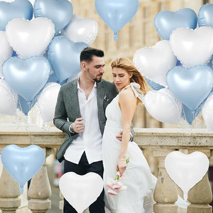 Baby Blue Heart Balloons, 18 Inch Cream Sand White Foil Balloons - Image 4