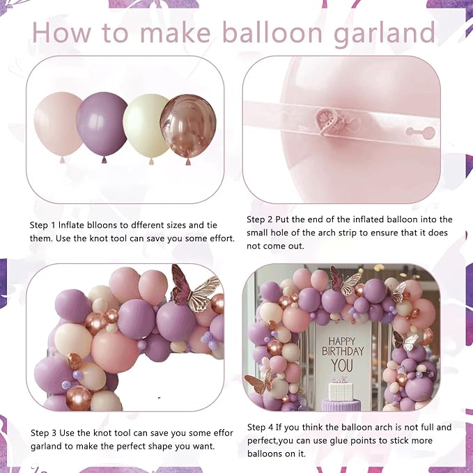 Pink and Purple Balloon Arch Kit, Sand White, Rose Gold - Image 3