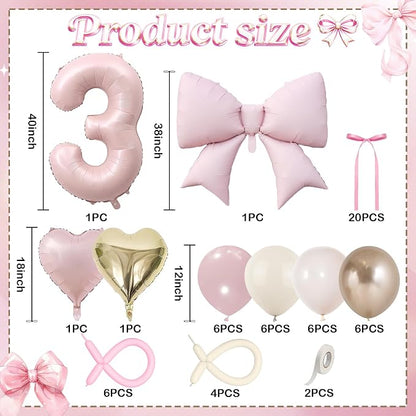 Baby Pink Number 3 Balloon, Dusty Light Pink Gold Cream Latex Balloons Girls - Image 3