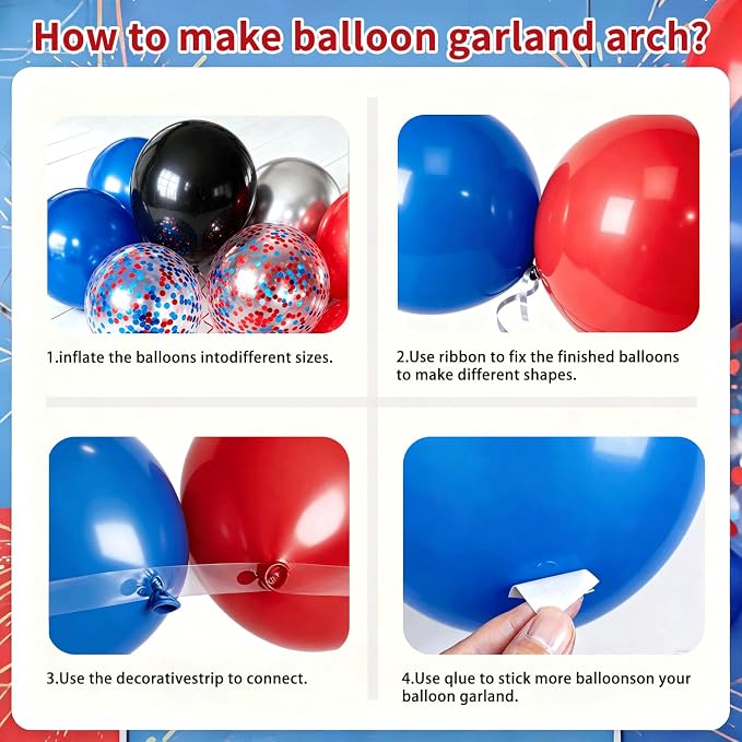 Black Red and Blue Balloon Arch Garland Kit, Metallic Silver Confetti | Red - Image 3