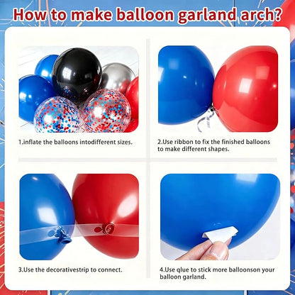 Black Red and Blue Balloon Arch Garland Kit, Metallic Silver Confetti | Red - Image 3