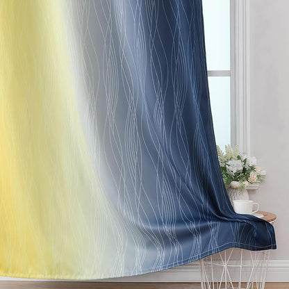 Navy Blue and Yellow Ombre Blackout Curtains 90 Inches Long 2 Panels - Image 6