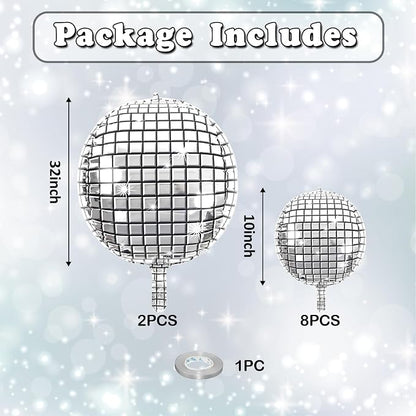 10 Pcs Disco Ball Balloons 32/10 4D Ball Balloons Metallic Silver Disco Mylar - Image 2