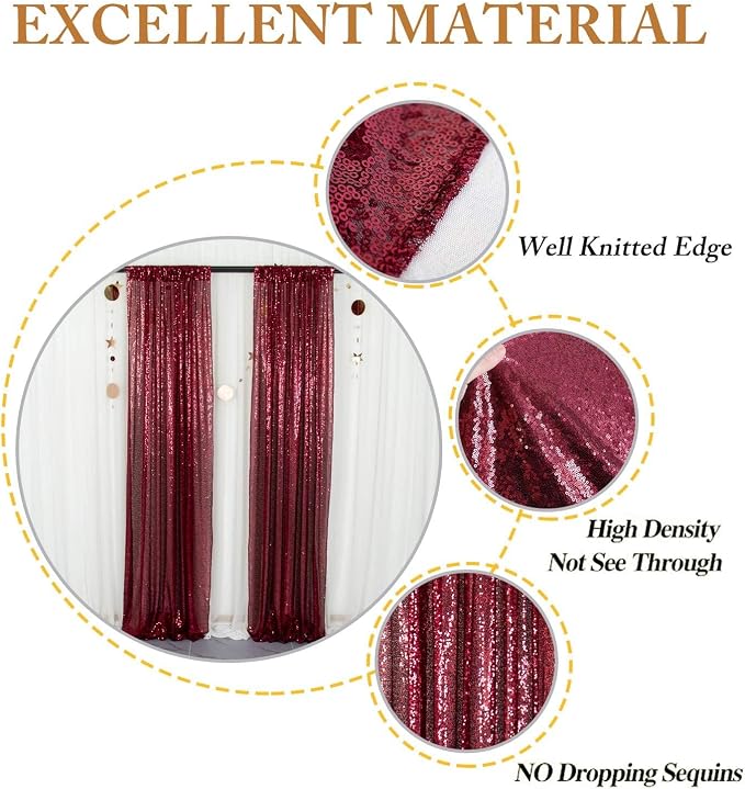 ShinyBeauty Burgundy Sequin Curtain Backdrop 2 Panels 4FTx8FT Wedding Decor - Image 5