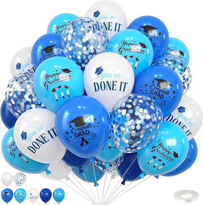 Navy Blue and White Graduations Balloons, 12 Inch Print You've Done It Happy by FEYG