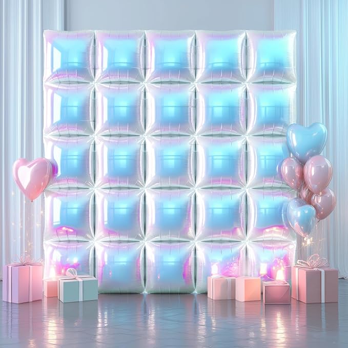 NISOCY 36PCS Iridescent Square Foil Balloons Wall Backdrop | Holographic - Image 8