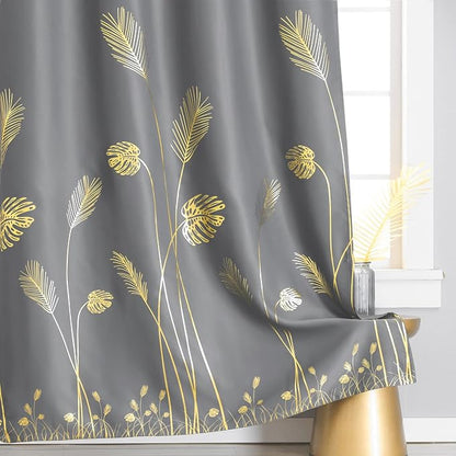 Sliding Glass Door Curtain 80W x 96L Inch Grey and Gold Blackout Curtain Palm - Image 4