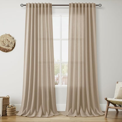 Sepia Beige Linen Curtains 96 Inches Long by Nanspring