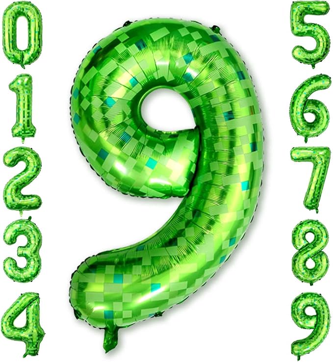 40 Inch Green Pixel Number 9 Balloon, Lime Green Large Foil Number Balloon 9th by Unknown