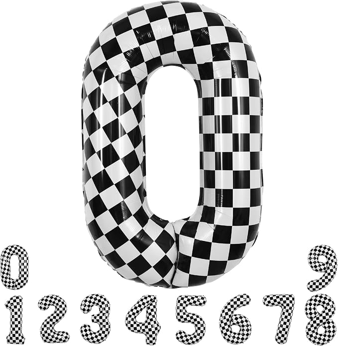 TONIFUL 40 Inch Large Checkered Number 0 Balloon Race Car Theme Party Decor | by TONIFUL