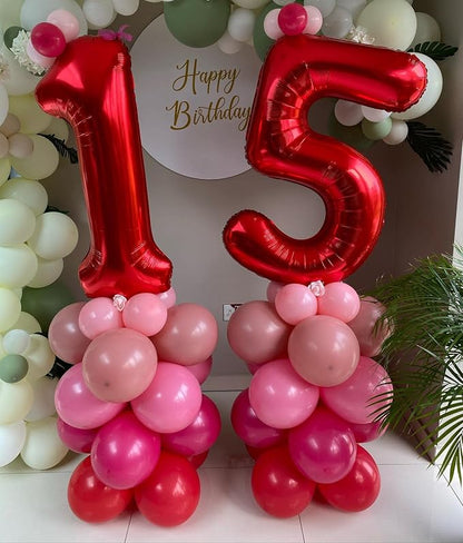 40 Inch Red 15 Number Balloons Giant 15 or 51 Balloons Red Birthday 15 Balloons - Image 3