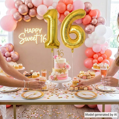 Gold Number 16 Balloon 40 Inch, Shiny Foil Decor - Image 7