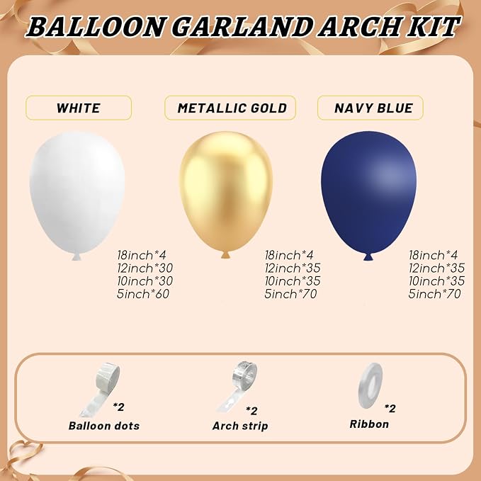 412Pcs Navy Blue and Gold Balloons Arch Garland Kit, 5 10 12 18 inch gold and - Image 3