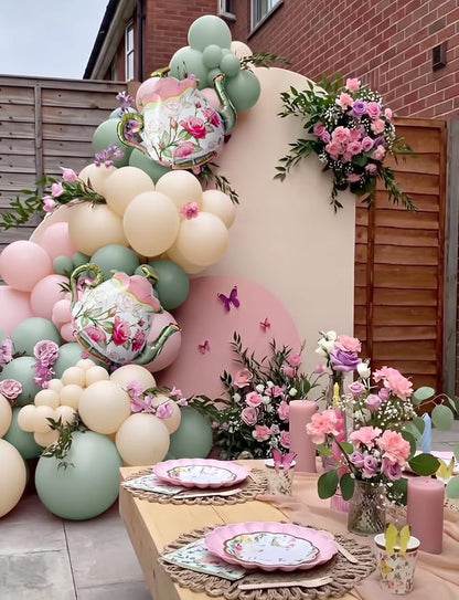 Tea Party Balloon Garland Arch Kit, Girls Birthday Decor | Pastel Pink Green - Image 3