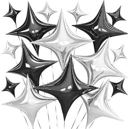 Black Silver Star Balloons, 26 Inch and 10 Inch Silver Stars Shaped Balloon by BIAPIAN