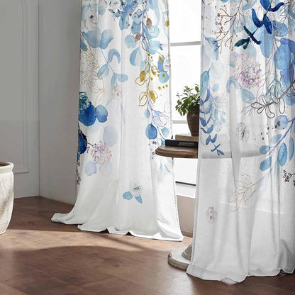 Blue Eucalyptus Curtains 63 Inch Length 2 Panels, Leaves Plant Drapes - Image 3