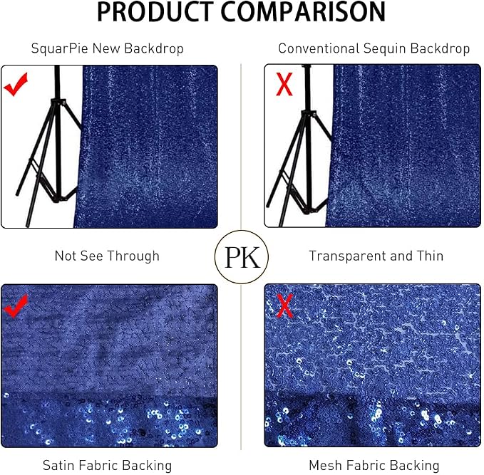 SquarePie 10x10ft Navy Blue Sequin Backdrop, High Density Non-Transparent - Image 4