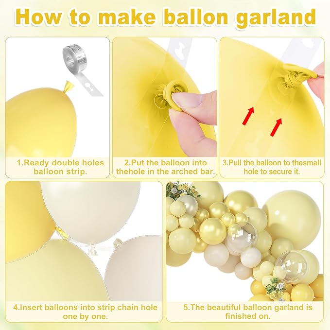 Amandir 173 Pcs Pearl Yellow Balloon Arch Kit | Double Stuffed Pastel Light - Image 4