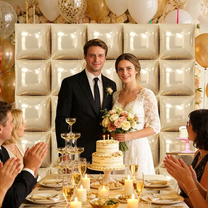 NISOCY 25PCS Beige Sand White Square Foil Balloons Wall Backdrop | Double Sided - Image 6