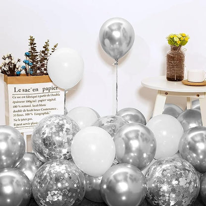 White Silver Balloon Garland Arch Kit 100PCS | Chrome Silver Confetti Balloons - Image 6