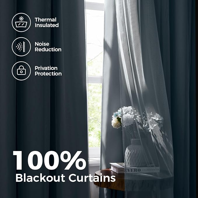 100% Blackout Curtains for Bedroom, Double Layer Blue Curtains, Room Darkening - Image 3