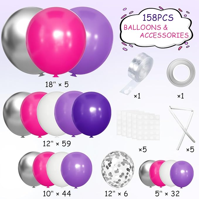 MEBAY Hot Pink Purple Silver Baloon Garland Arch Kit - Image 2