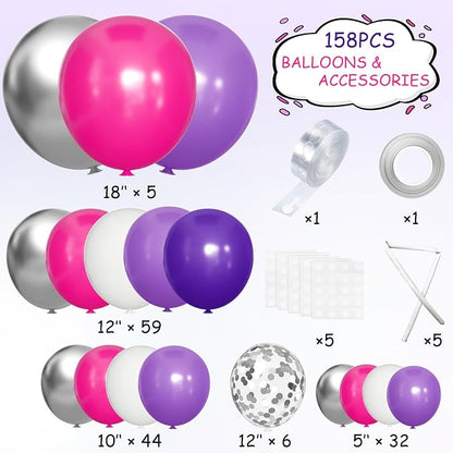 MEBAY Hot Pink Purple Silver Baloon Garland Arch Kit - Image 2