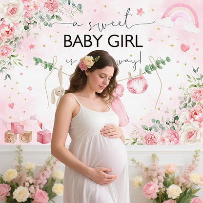 Mocsicka 7x5ft Pink Baby Shower Backdrop - Image 3