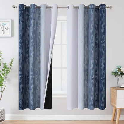 Navy Blue and Grayish White Blackout Curtains by ESTELARTEXTILER