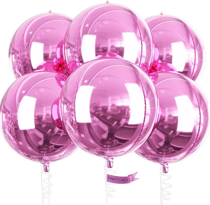 PartyWoo Pearl Pink Large Round Giant 4D Jumbo Foil Balloons 6pcs 22 Inch | 22 by PartyWoo