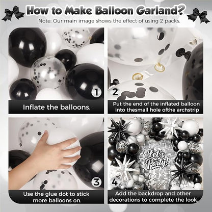 153Pcs Black and White Balloons Garland Arch Kit - Image 3