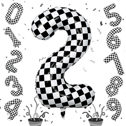 40 Inch 2nd Birthday Number Balloon, Checkered Foil Self Inflating 2 Balloons by Isndare