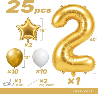 PartyWoo Number Balloons 40 Inch Gold Number 2 Kit 25pcs - Image 2